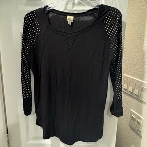 4/$15 Cover Stitched Black Long Sleeve Top with Studded 3/4 Sleeves